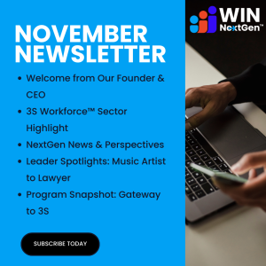 November 2025 Newsletter flyer with description and blue background.