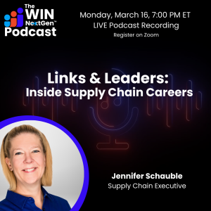 Link & Leaders Podcast image with Jennifer Schauble pictured.